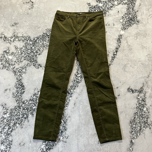 Loft Corduory Pants Womens Size 6/28 Green High Waist Skinny Leg - Picture 1 of 10